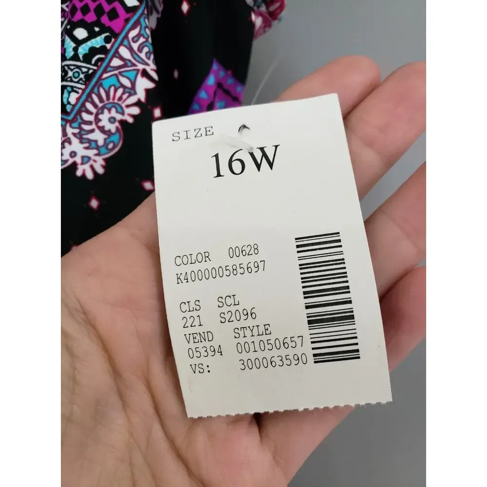 NEW Catherine's 16W Tankini Swim Top Shirt Tropical Plus Size Black‎ Vacation